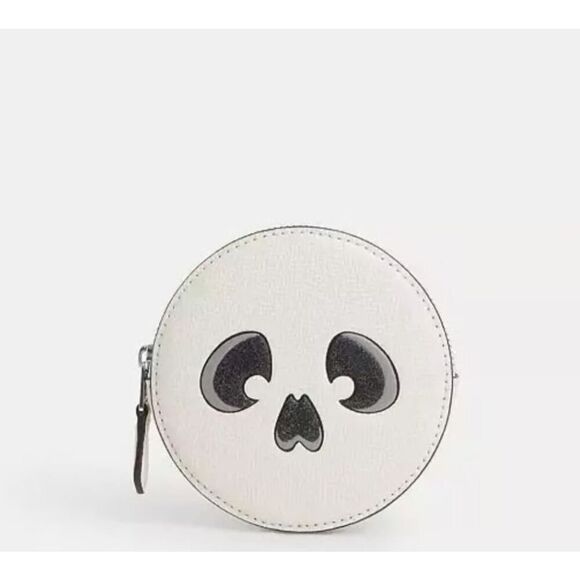 NWT Coach CW935 Skull Halloween Coin Case Pouch Change Purse Chalk - Picture 2 of 4